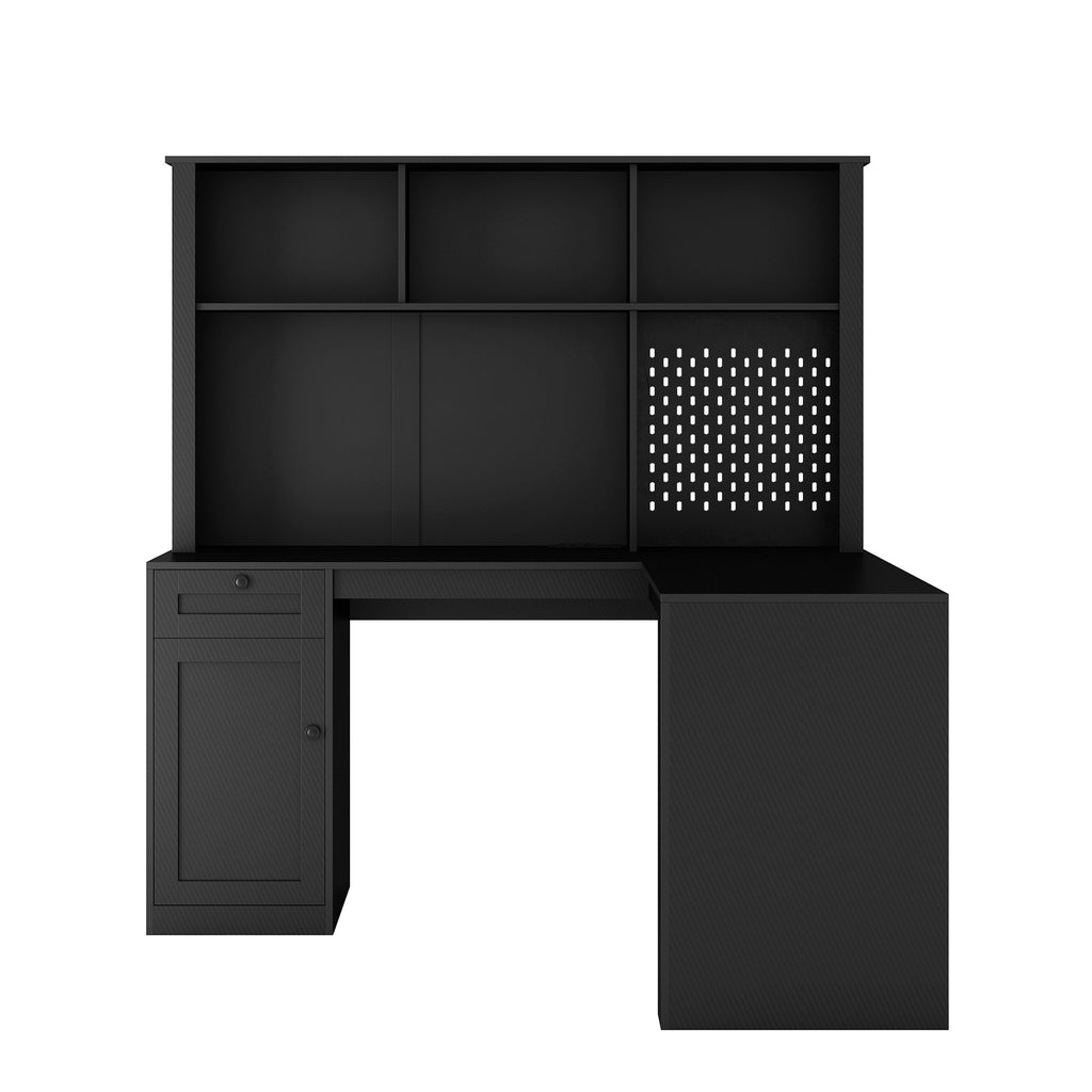 L Shaped Desk With Charger,Computer Desk With Drawers,Bookshelf,Modern Corner Desk,Home Office Desk,L-Shaped Study Table Writing Desk,Carbon Fiber Gaming Computer Desk With Storage,Black