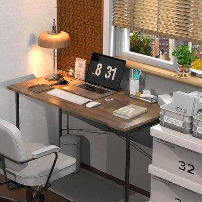 Modern Simple Style Desk For Home Office, Study Student Writing Desk, Vintage Wooden Desk, Brown, 47 Inch-LITE