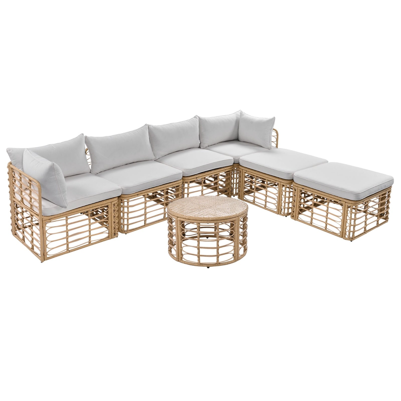 GO 7 Pieces Outdoor Patio Furniture, All-Weather Rattan Sectional Sofa Set With Thick Cushions Grey