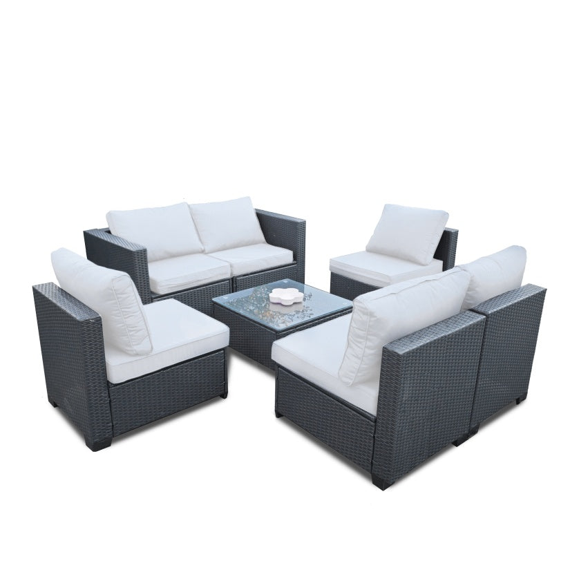 Seven-Piece Sofa Set Table With Sofa Chair Black PE Rattan Outdoor Furniture 7-JH002 Box 3-1-2-3 With Color Cushion