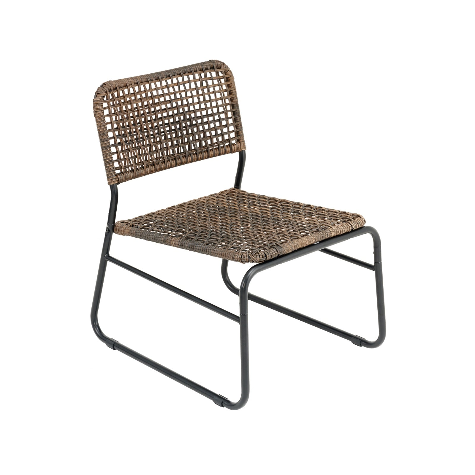 Patio Furniture Set 3 Piece Mixture Pattern PE Rattan Steel Frame And Modern Round Table, Brown