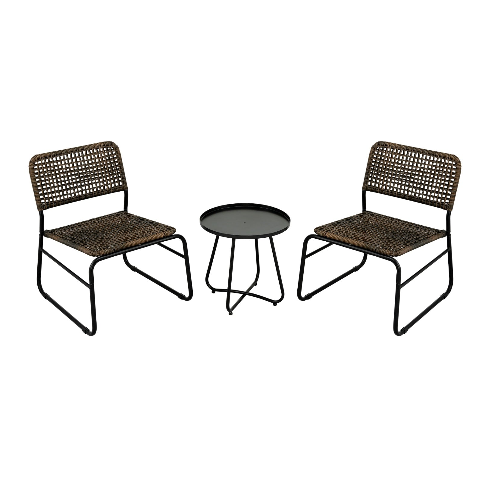 Patio Furniture Set 3 Piece Mixture Pattern PE Rattan Steel Frame And Modern Round Table, Brown