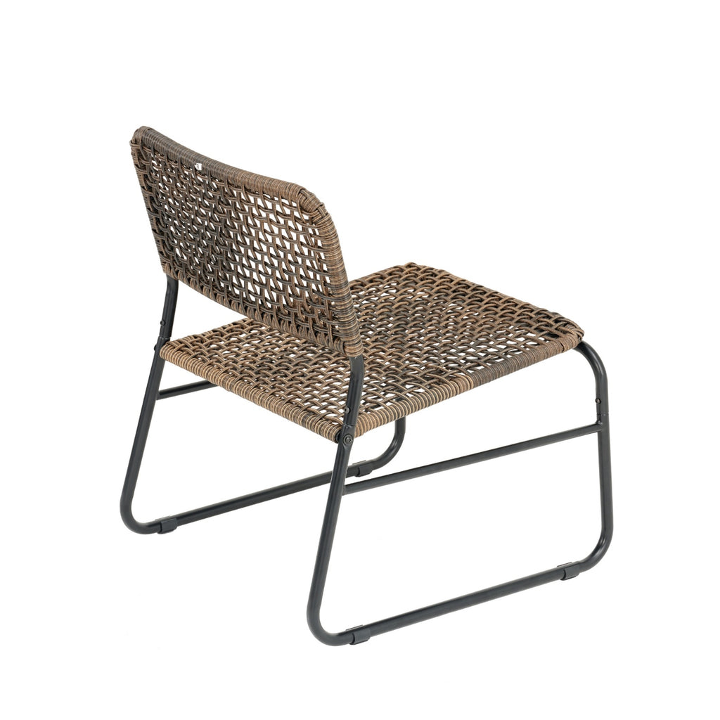 Patio Furniture Set 3 Piece Mixture Pattern PE Rattan Steel Frame And Modern Round Table, Brown