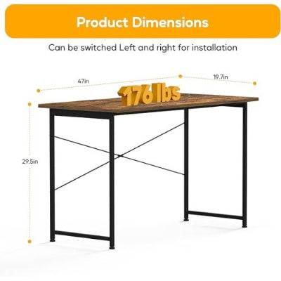 Modern Simple Style Desk For Home Office, Study Student Writing Desk, Vintage Wooden Desk, Brown, 47 Inch-LITE