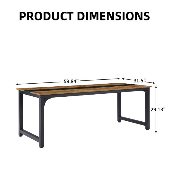 Computer Desk Large Office Desk, 59.8 Inch   70.9 Inch Gaming Desk Writing Desk Work Desk For Home Office, Study, Modern Simple Wooden Desk, Large Legroom, Metal Frame, Rustic Black