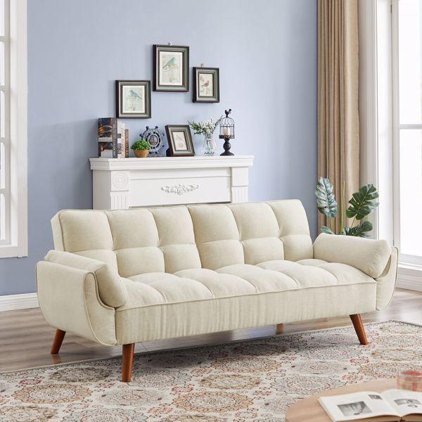 Newly Designed Linen Sofa Furniture With Adjustable Backrest And Easy Assembly Lounge Chair - Beige Color