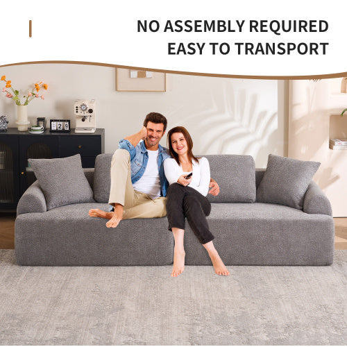 LY-024GY COMPRESSION SOFA  4-seater Combined Sofa, Crochet Yarn Fabric, Full Sponge Compression Sofa,combined Sofa With 4 Pillows For Home Living  Home Furniture  Apartment  Office  House