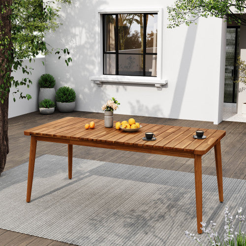 Acacia Wood Dining Table 8-Person Outdoor Table, Farmhouse Furniture For Patio, Garden, Backyard, Teak 180 LBS Weight Capacity 72L