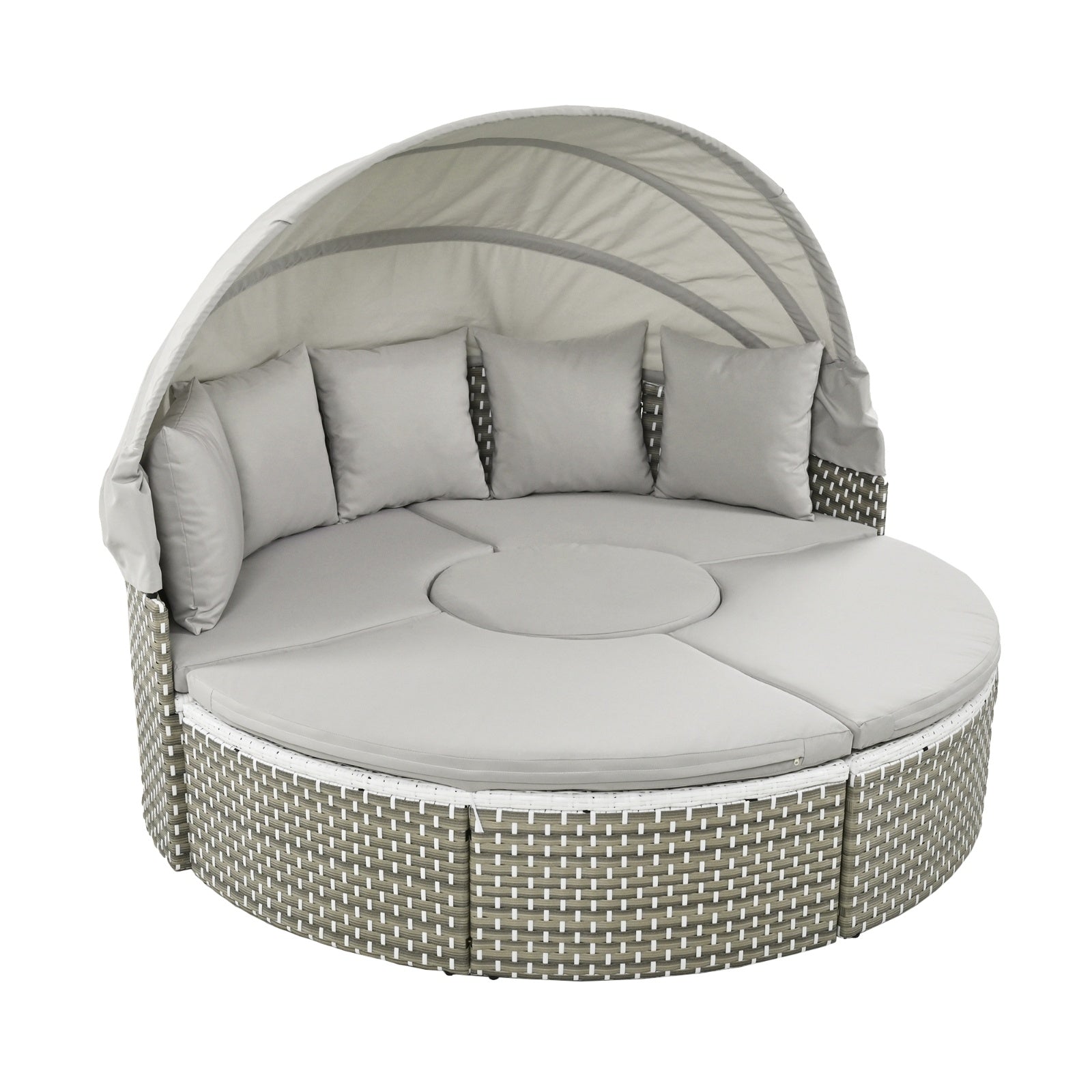 TOPMAX Patio Furniture Round Outdoor Sectional Sofa Set Rattan Daybed Two-Tone Weave Sunbed