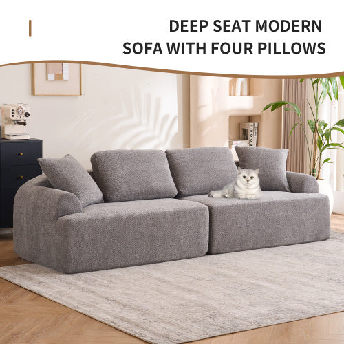LY-024GY COMPRESSION SOFA  4-seater Combined Sofa, Crochet Yarn Fabric, Full Sponge Compression Sofa,combined Sofa With 4 Pillows For Home Living  Home Furniture  Apartment  Office  House