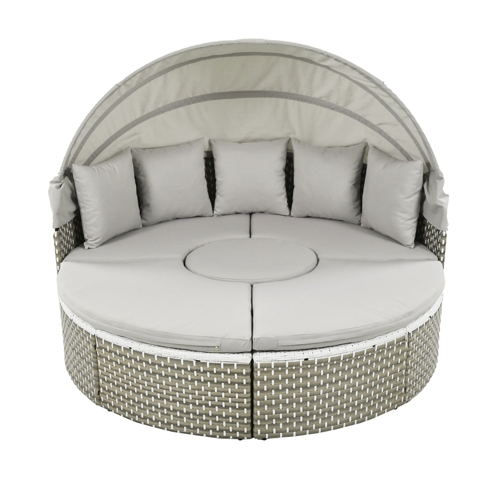 TOPMAX Patio Furniture Round Outdoor Sectional Sofa Set Rattan Daybed Two-Tone Weave Sunbed