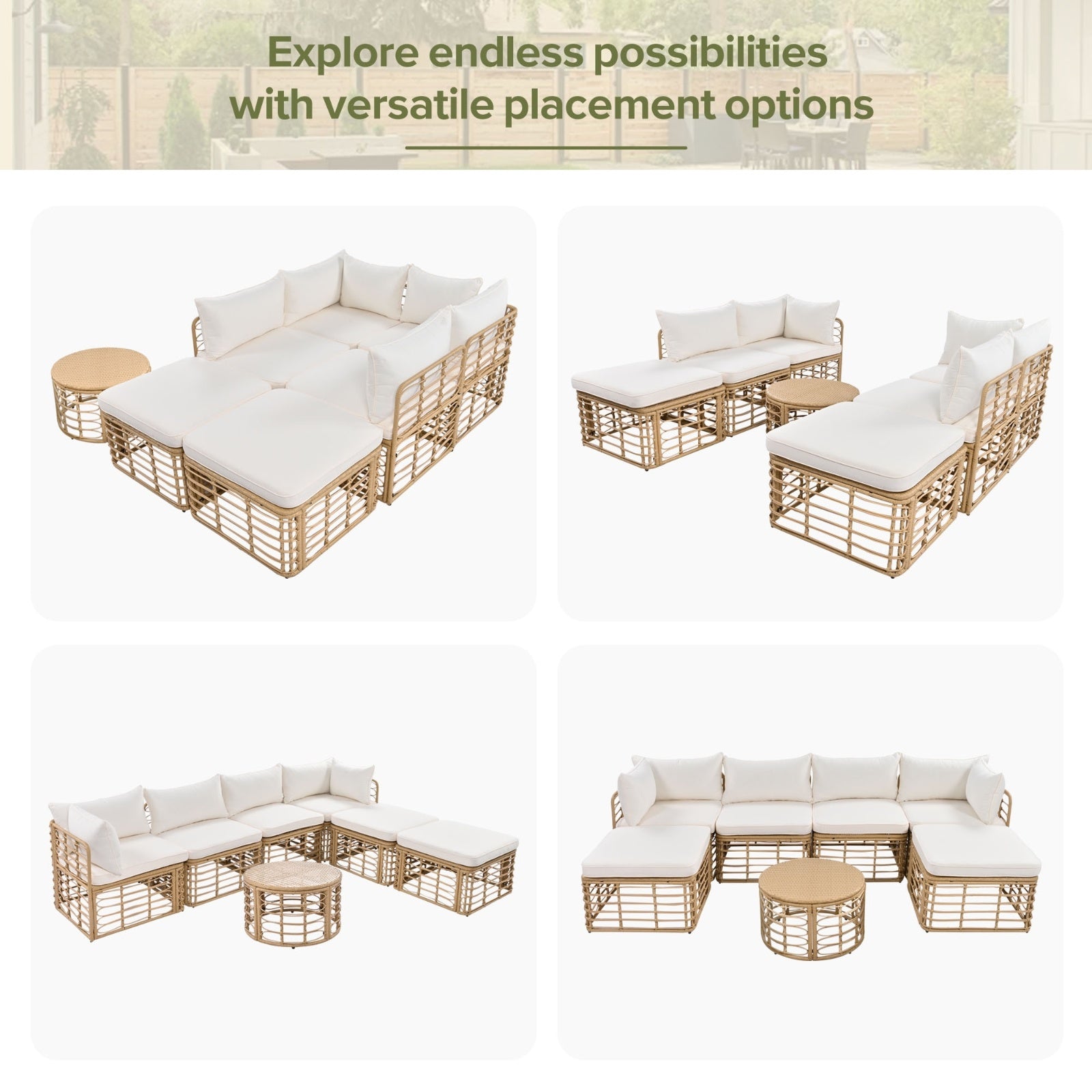 GO 7 Pieces Outdoor Patio Furniture, All-Weather Rattan Sectional Sofa Set With Thick Cushions