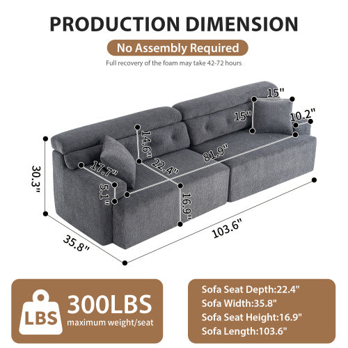 LY-029 GRAY COMPRESSION SOFA 4-seater Combined Sofa, Wood Grain Chenille Fabric, Full Sponge Compression Sofa,combined Sofa With 2 Pillows For Living  Home Furniture  Apartment