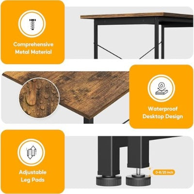 Modern Simple Style Desk For Home Office, Study Student Writing Desk, Vintage Wooden Desk, Brown, 47 Inch-LITE