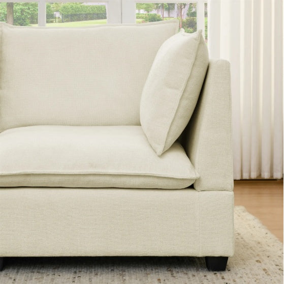 2-Piece Chenille Fabric Upholstered Living Room Furniture Set, Including 3-Seater Sofa And Loveseat Sofa With Seat And Back Cushion Beige White