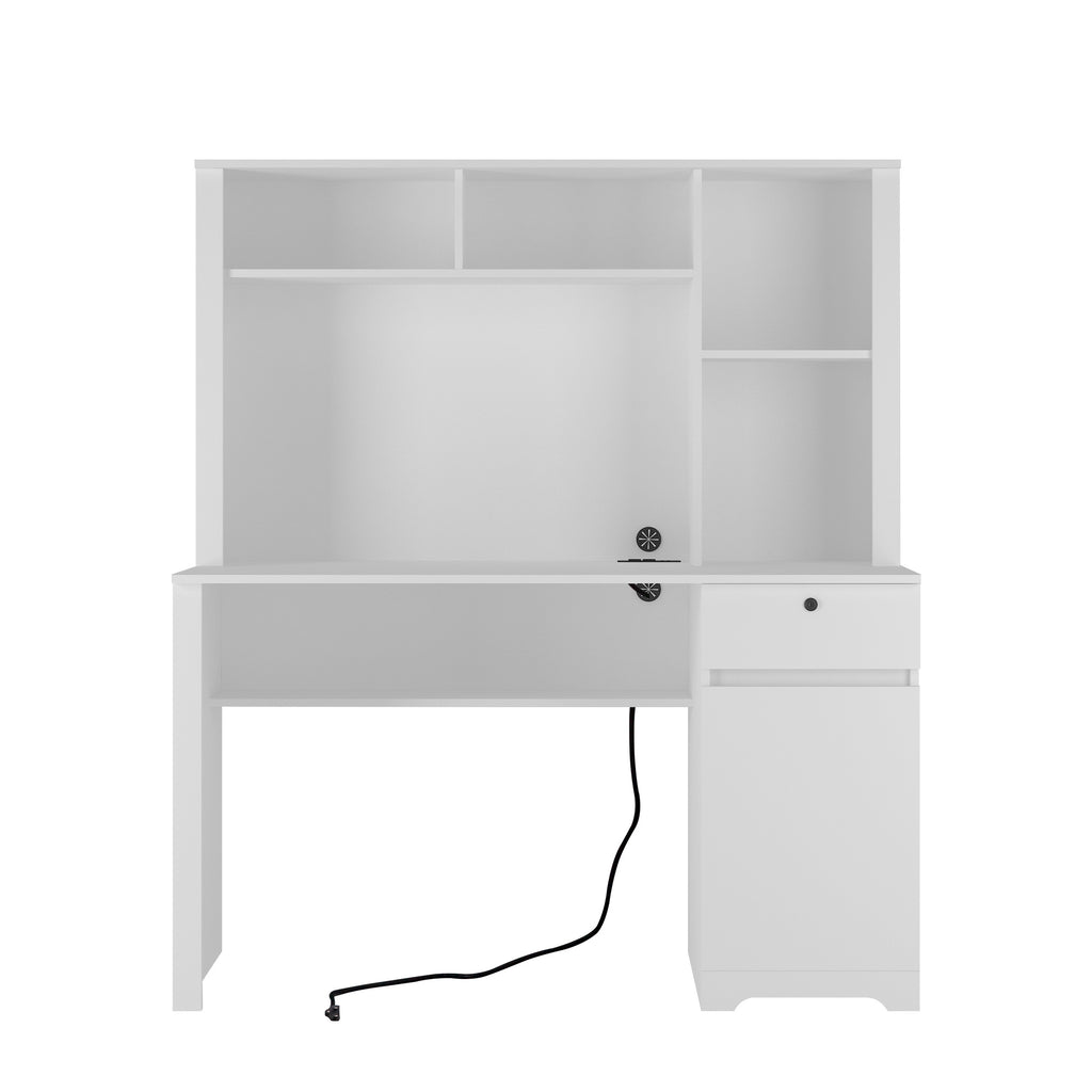 Computer Desk With Hutch & Bookshelf,Wood Executive Desk Teens Student Desk Writing Laptop Home Office Desk With Drawers,3 AC Outlets And 2 USB Charging Ports,Study Laptop Table For Home White