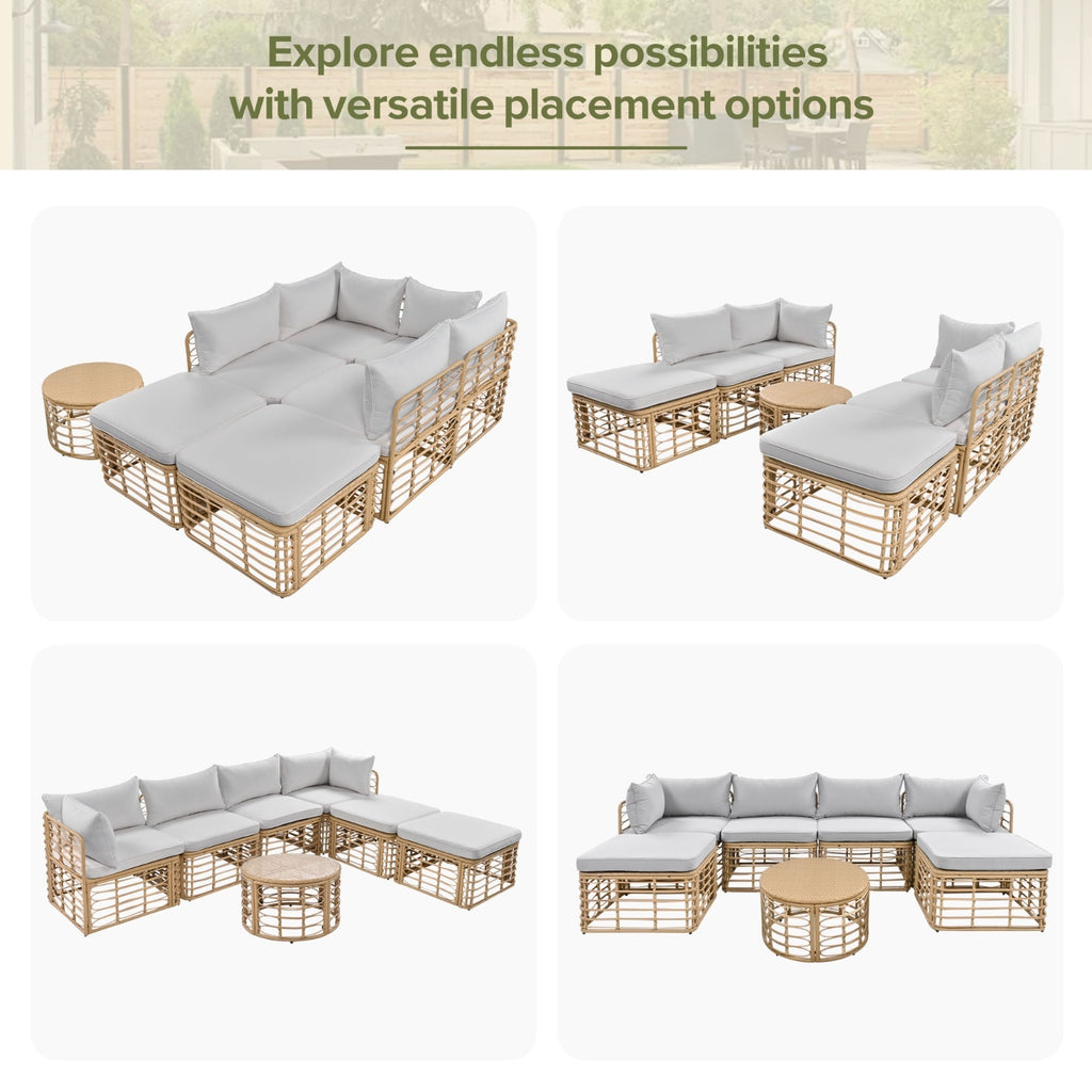 GO 7 Pieces Outdoor Patio Furniture, All-Weather Rattan Sectional Sofa Set With Thick Cushions Grey