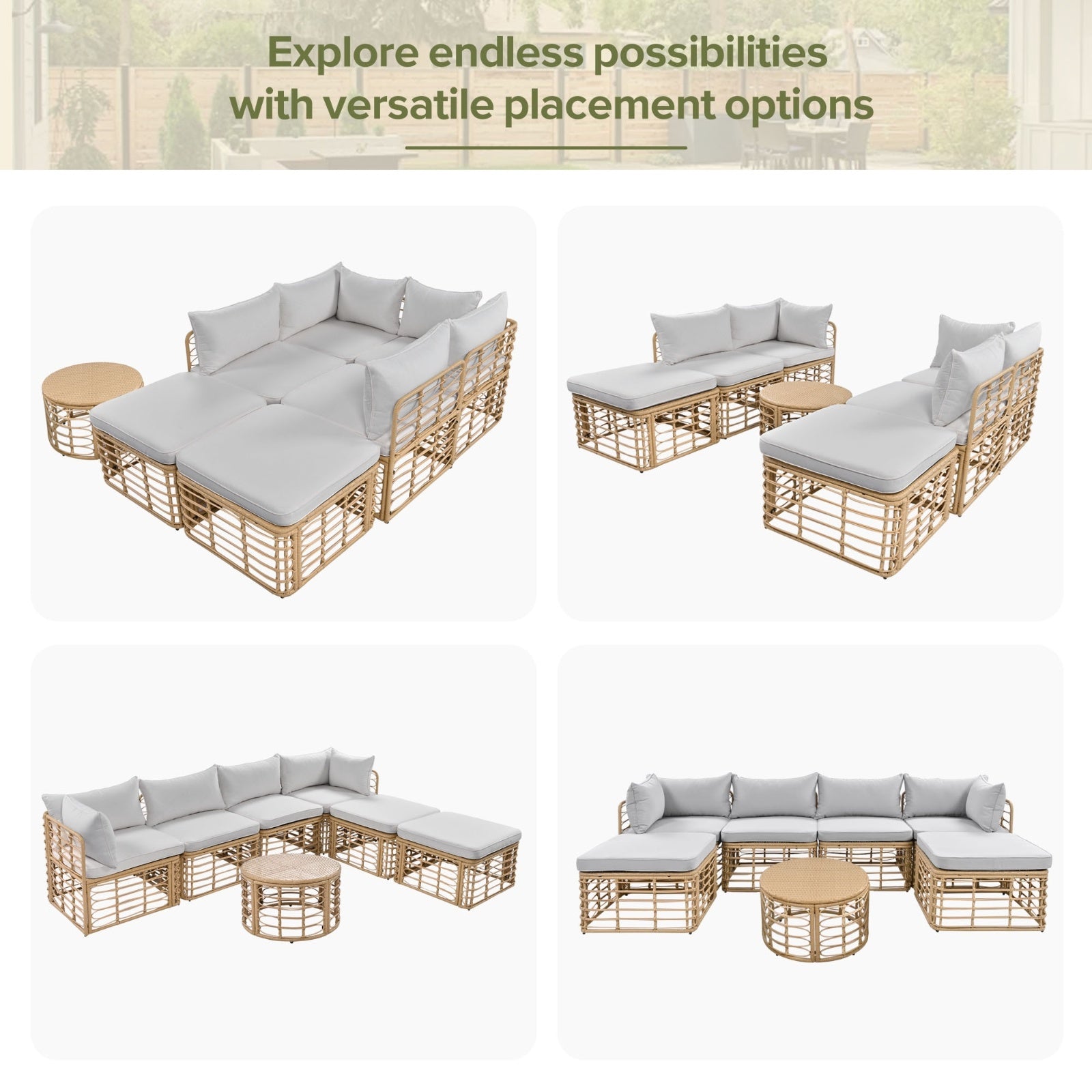 GO 7 Pieces Outdoor Patio Furniture, All-Weather Rattan Sectional Sofa Set With Thick Cushions Grey