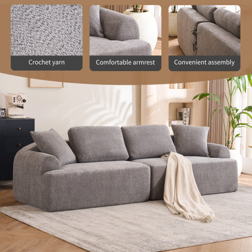 LY-024GY COMPRESSION SOFA  4-seater Combined Sofa, Crochet Yarn Fabric, Full Sponge Compression Sofa,combined Sofa With 4 Pillows For Home Living  Home Furniture  Apartment  Office  House