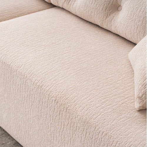 LY-029 APRICOT COMPRESSION SOFA 4-seater Combined Sofa, Wood Grain Chenille Fabric, Full Sponge Compression Sofa,combined Sofa With 2 Pillows For Living Home Furniture Apartment